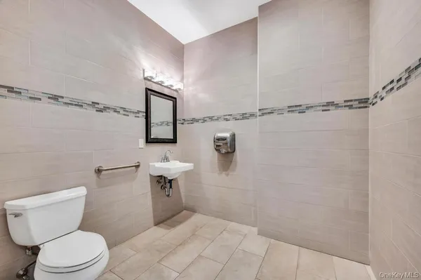 a bathroom with a toilet a sink and mirror
