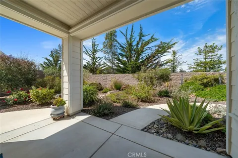a view of a garden with a building in the background
