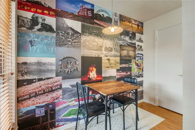 a table and chairs in a room
