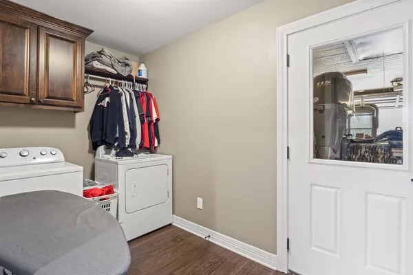 a storage room with washer and dryer