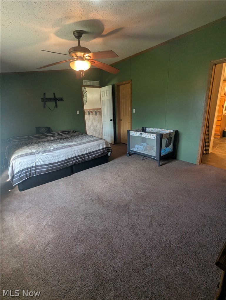 17960 Raven Road Salesville, OH 43778 - Photo 18 of 27 Spacious room featuring broadloom carpeting, a multi-blade ceiling fan with integrated lighting, and painted panel walls
