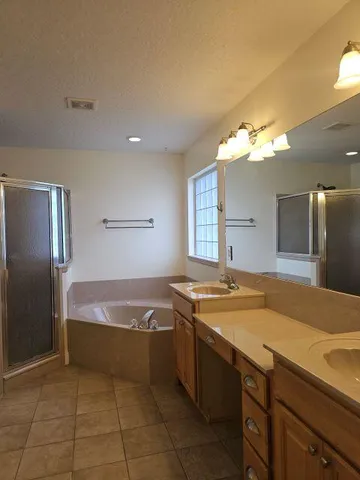 a bathroom with a sink a bathtub and a shower