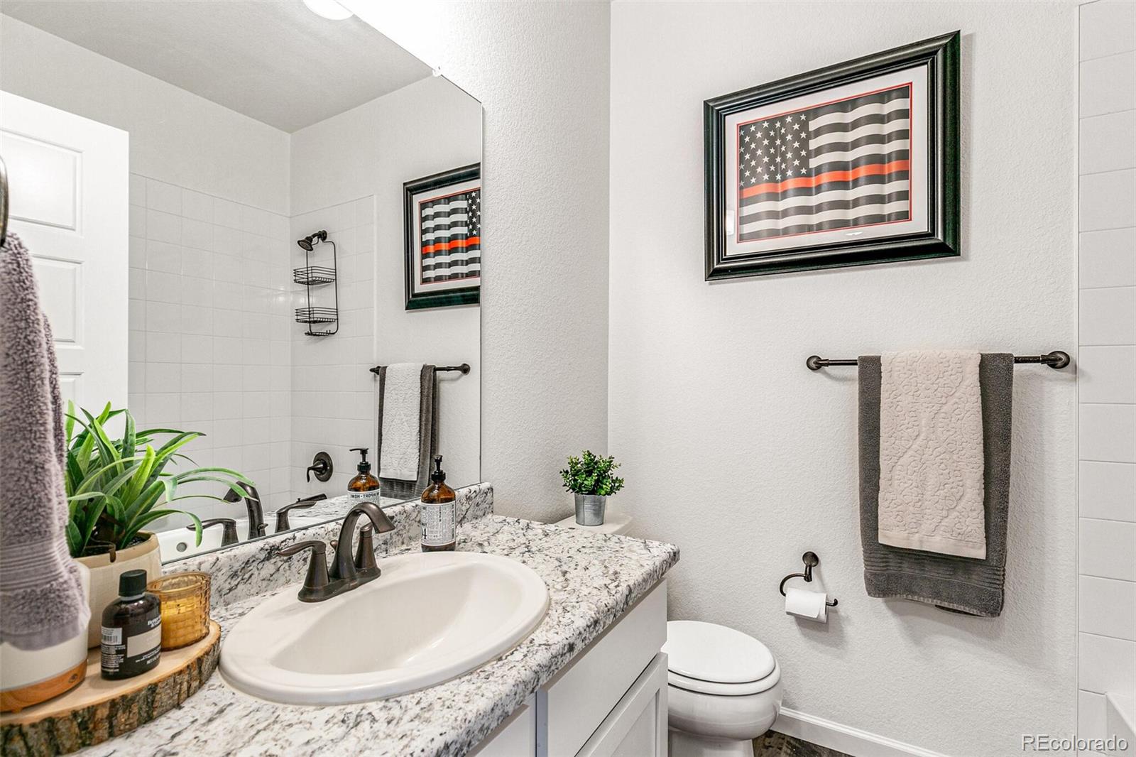 42891 Hawktree Circle Elizabeth, CO 80107 - Photo 15 of 39 a bathroom with a toilet a sink and a mirror
