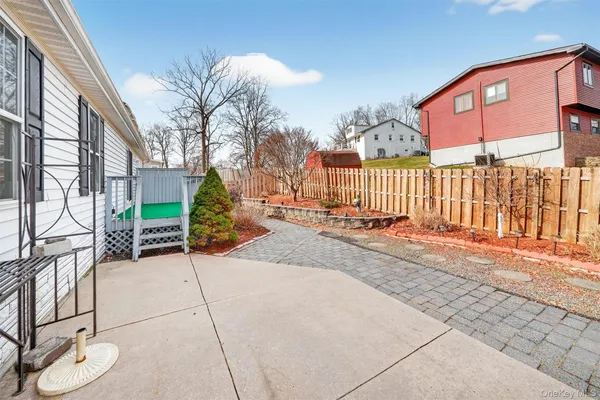 a view of a pathway with a building in the background
