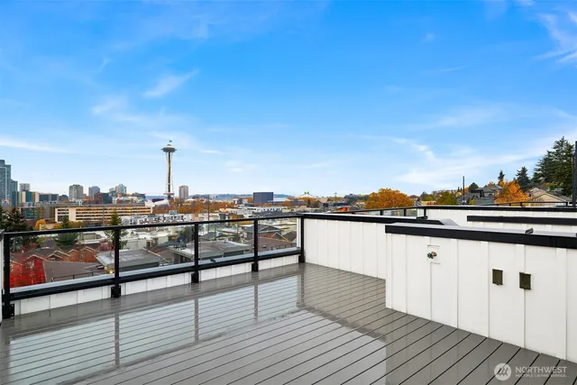 a view of a terrace with wooden floor