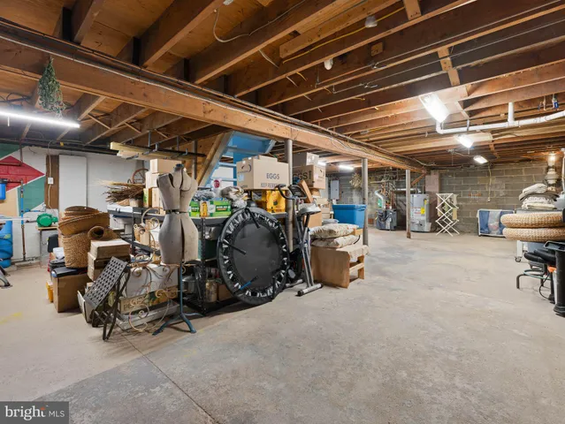 a view of a garage with storage