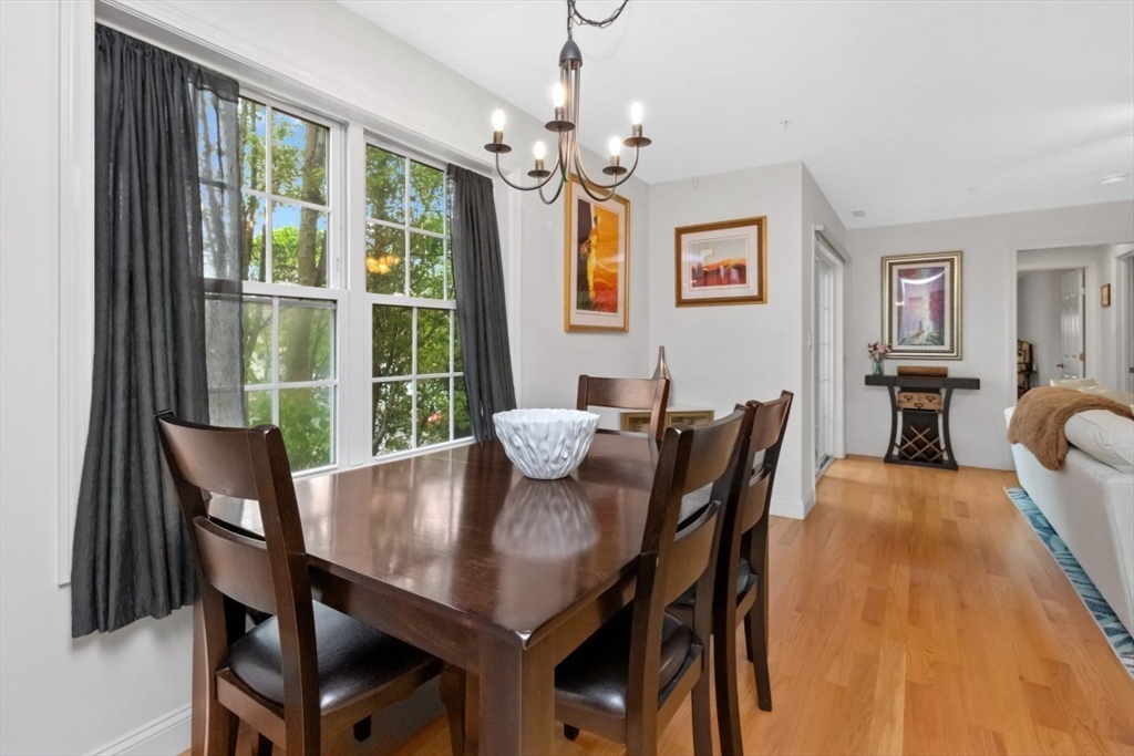 29 Spruce Street, Unit 23 Waltham, MA 02453 - Photo 11 of 26 a view of a dining room with furniture wooden floor and chandelier