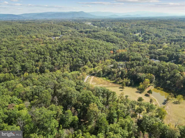 an aerial view of residential house and green space