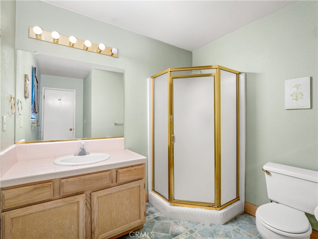 40557 Saddleback Road Bass Lake, CA 93604 - Photo 27 of 31 a bathroom with a sink a toilet and mirror