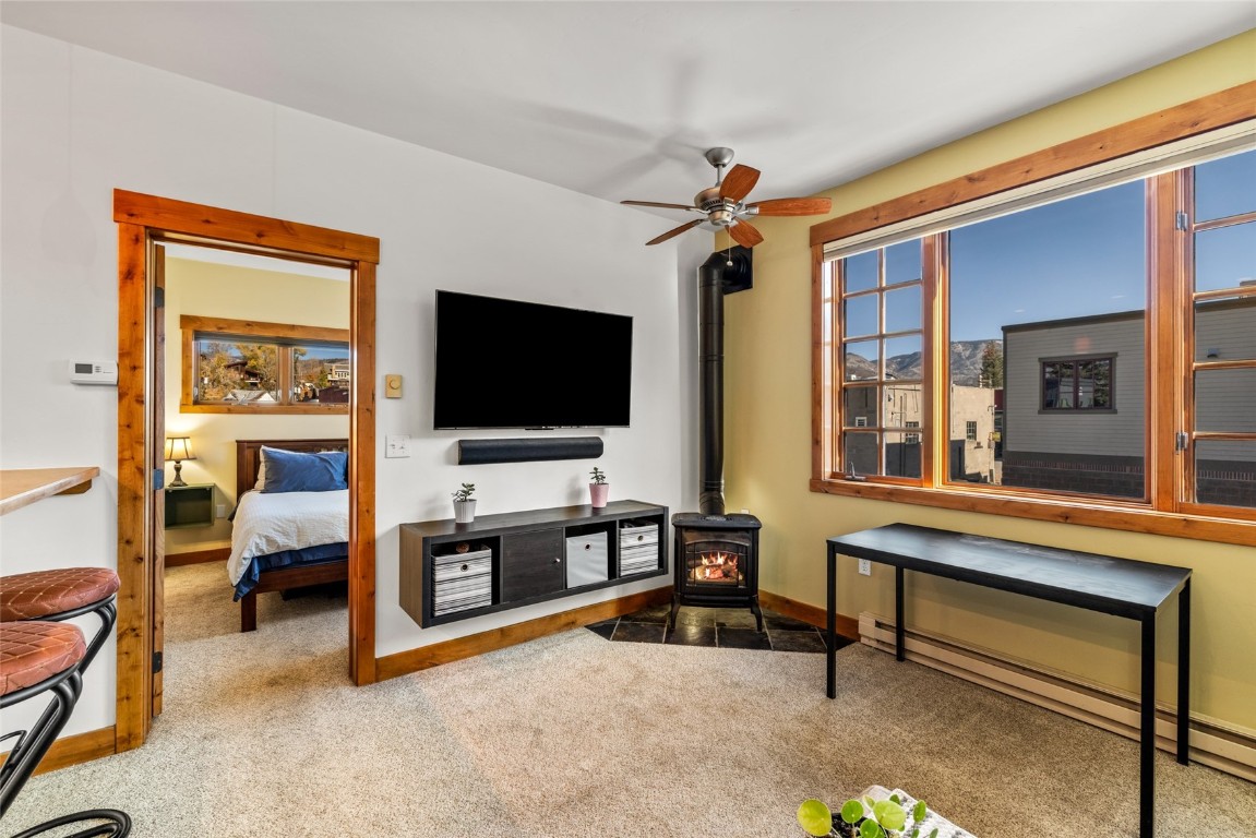 35 11th Street, Unit B Steamboat Springs, CO 80487 - Photo 4 of 18 a living room with furniture and a flat screen tv