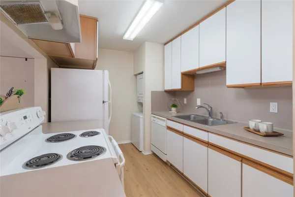 a kitchen with a sink a stove and refrigerator
