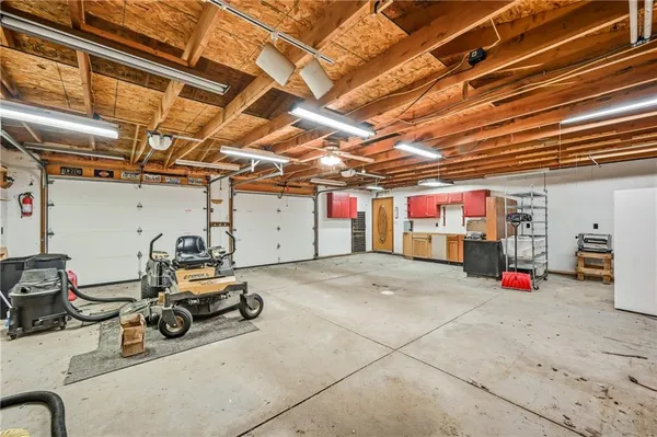 a view of a garage with storage