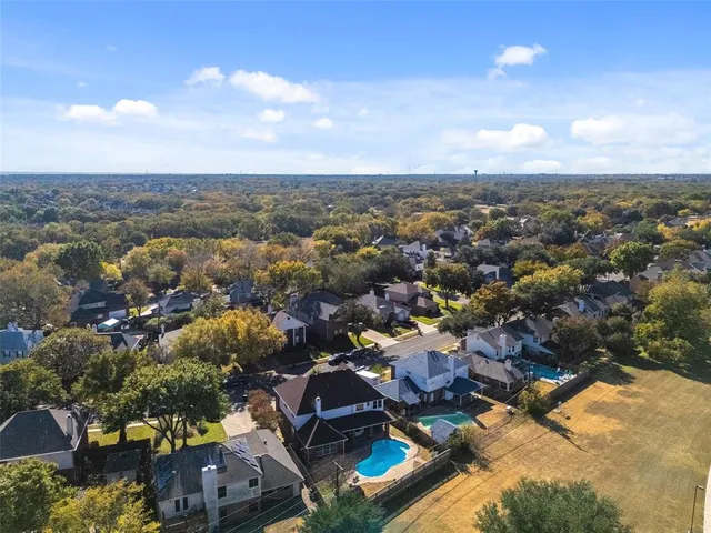 an aerial view of houses with outdoor space