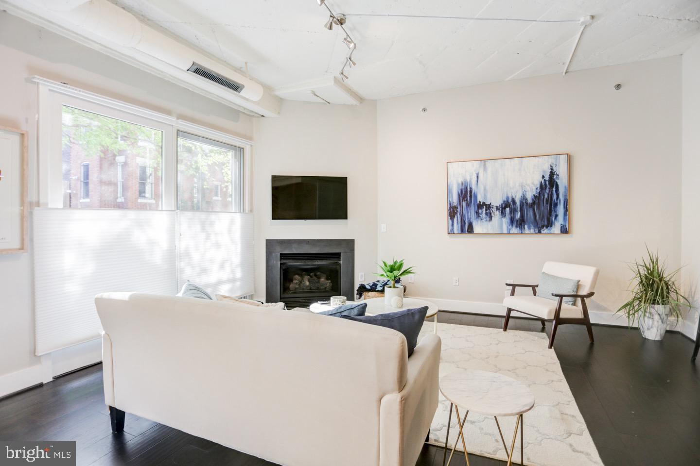 1700 Kalorama Road Northwest, Unit 207 Washington, DC 20009 - Photo 13 of 34 a living room with furniture a fireplace and a flat screen tv