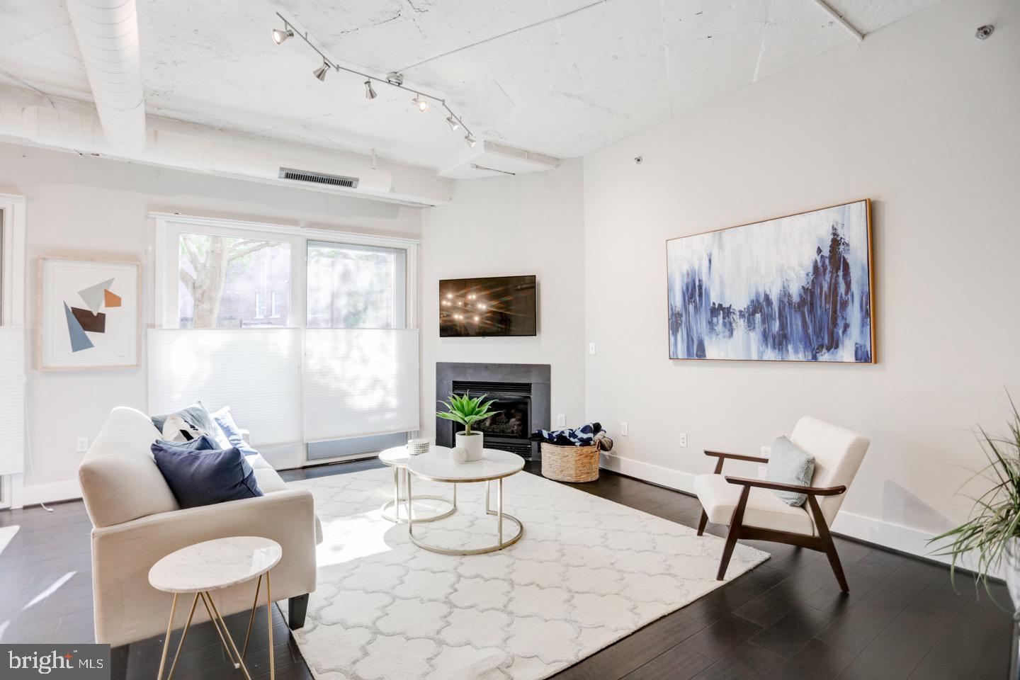 1700 Kalorama Road Northwest, Unit 207 Washington, DC 20009 - Photo 3 of 34 a living room with furniture a fireplace and a flat screen tv