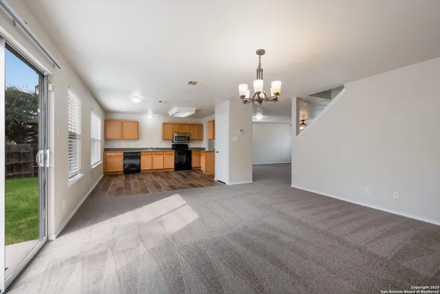 a view of a livingroom with a chandelier