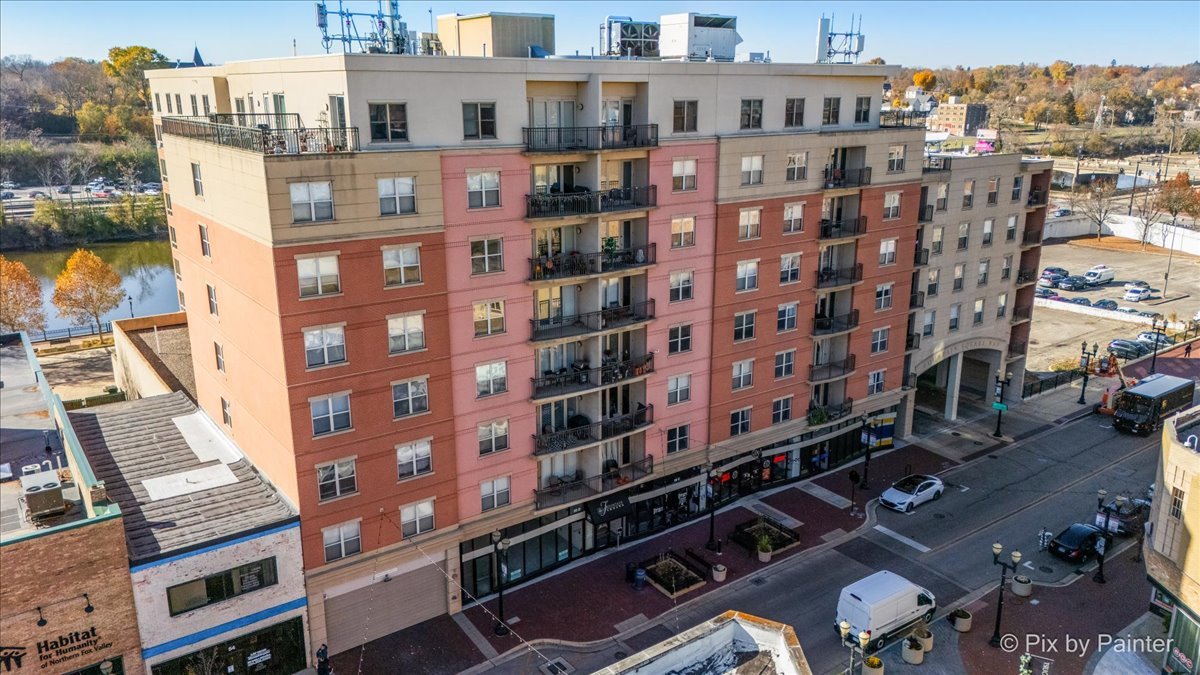 a front view of a building with glass windows