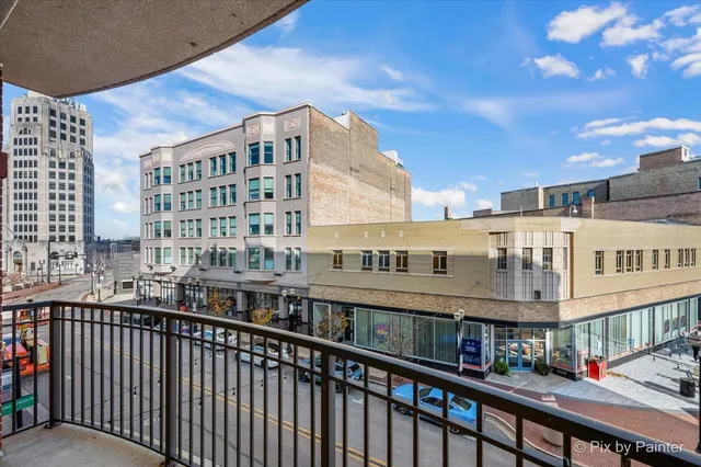 a view of a building from a balcony