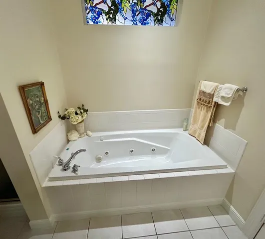 a bathroom with a bathtub