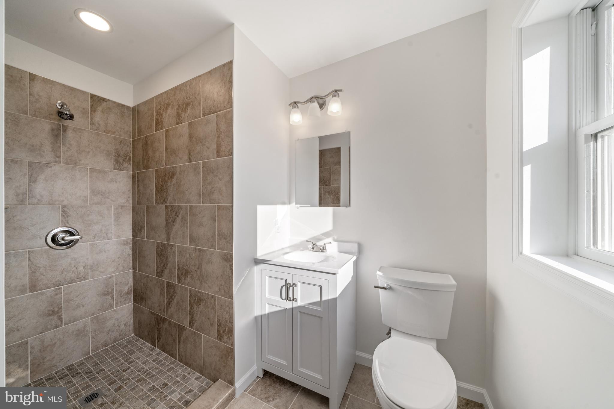 5209 Woodville Road Mount Airy, MD 21771 - Photo 24 of 90 a bathroom with a toilet a sink a shower and a mirror