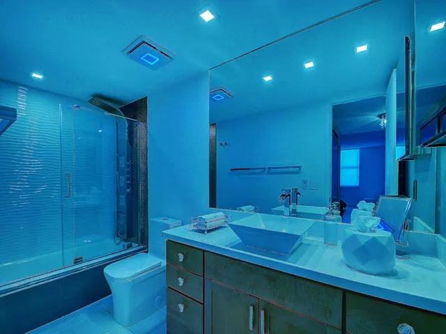 a bathroom with a double vanity sink toilet and shower