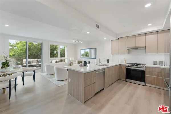 a large kitchen with lots of counter top space