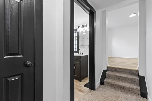 a view of elevator with hallway