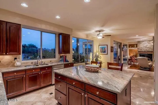 a kitchen with lots of counter top space