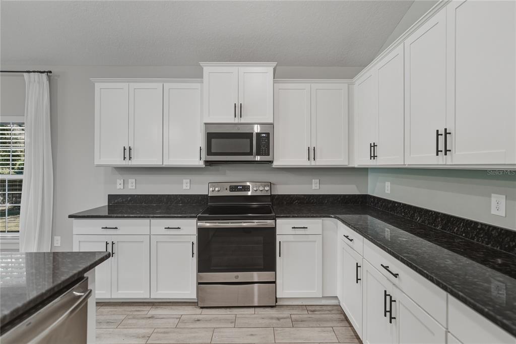 13907 9th Street Dade City, FL 33525 - Photo 14 of 43 a kitchen with granite countertop white cabinets and stainless steel appliances