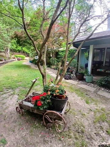 a view of a backyard with a car park