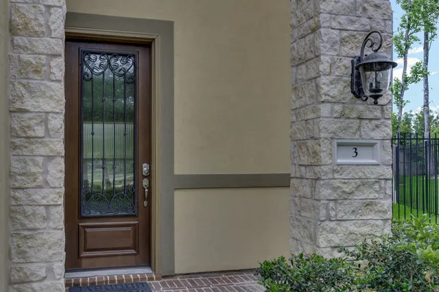 a brick building with a door