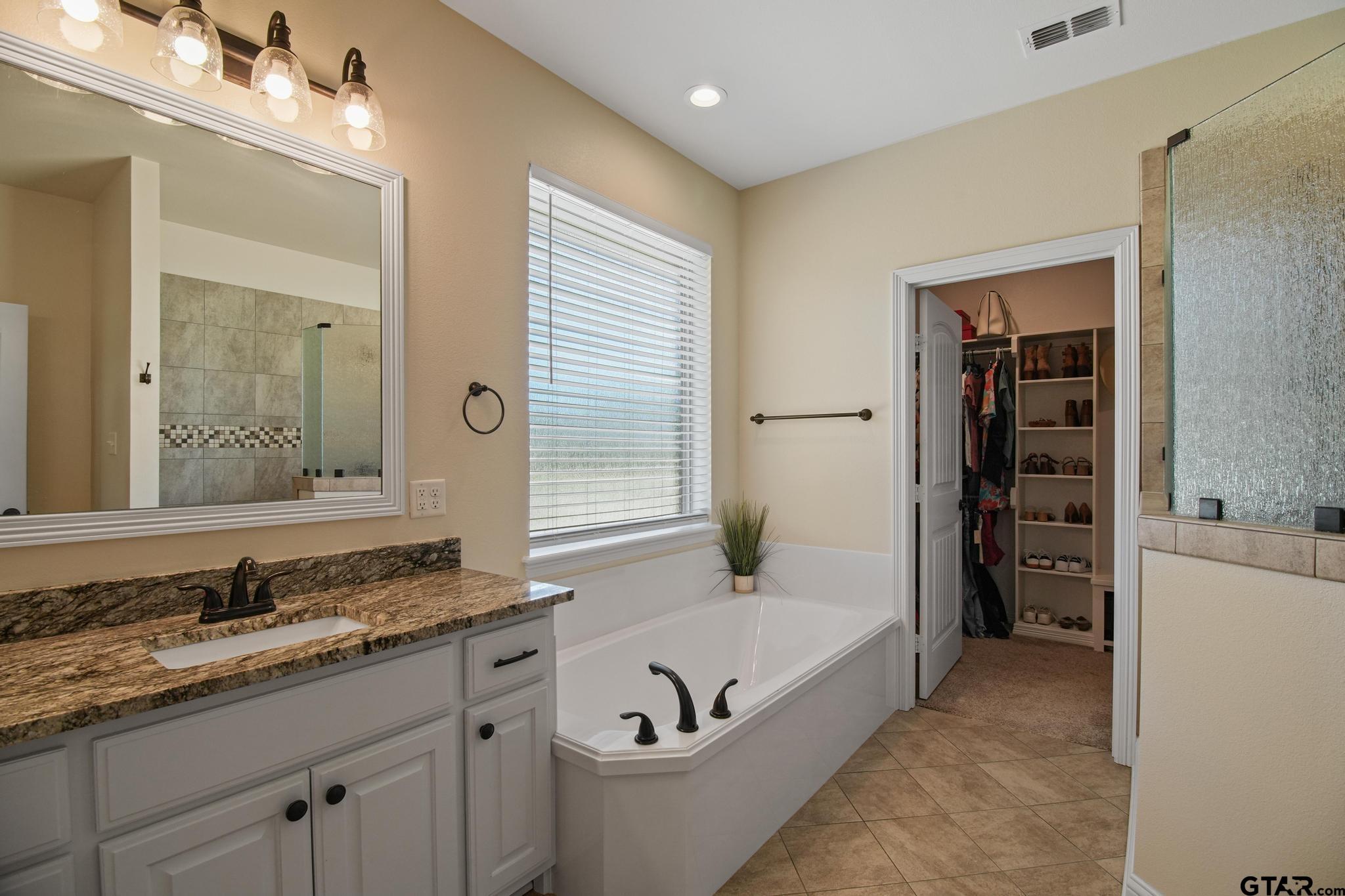 109 Nathan Road Chandler, TX 75758 - Photo 20 of 48 a bathroom with a granite countertop tub sink and mirror