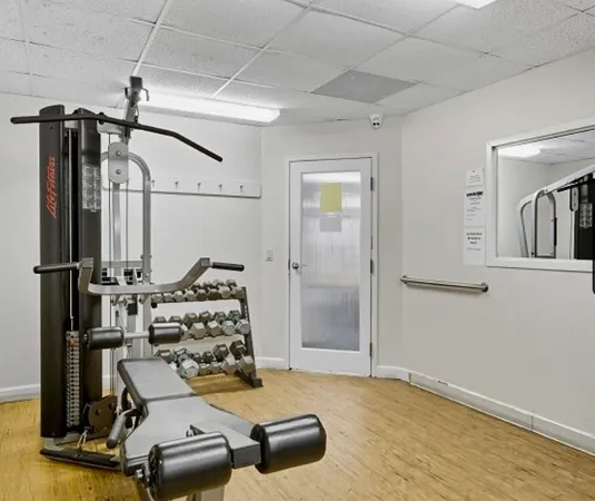 a room with gym equipment
