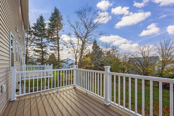 a view of a wooden roof deck