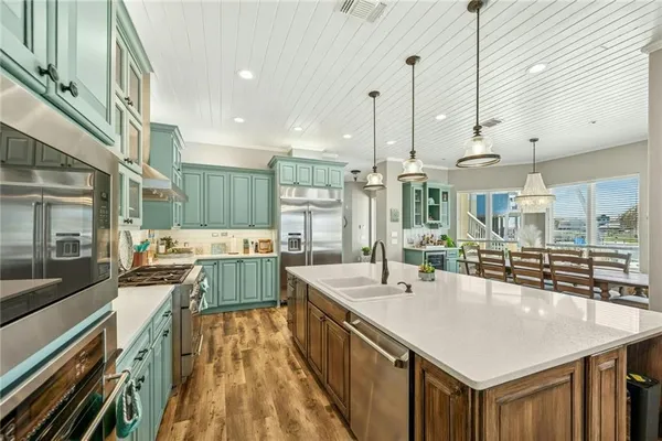 a kitchen with lots of counter top space