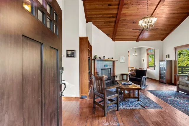 a view of a town with mountains in the background