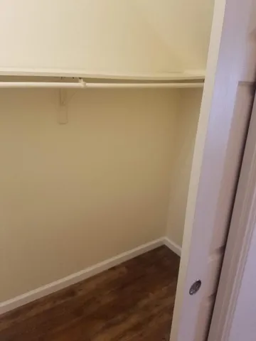 a view of closet with wooden floor