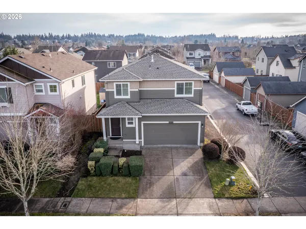 an aerial view of a house