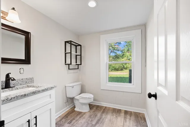 a view of a yard with wooden floor