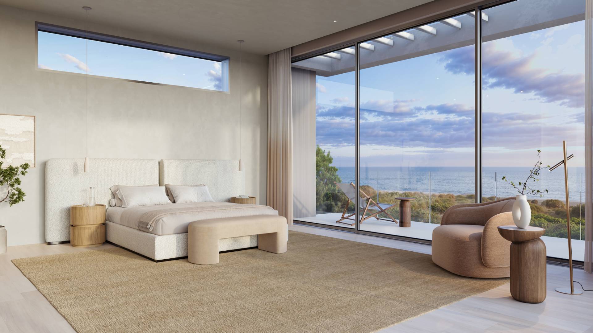 125 Dune Road Bridgehampton, NY 11932 - Photo 13 of 27 a spacious bedroom with a bed and large glass window