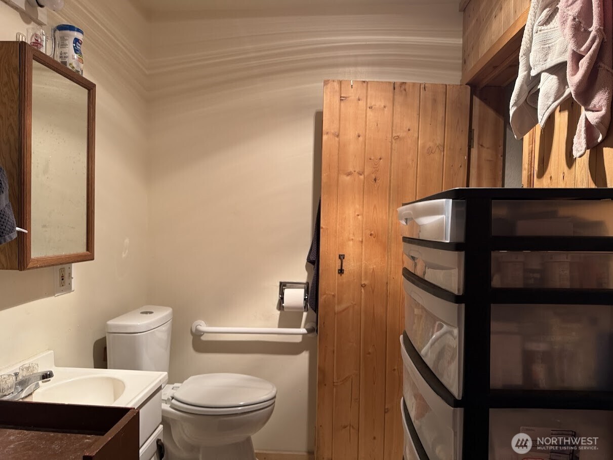 411 South Division Street Odessa, WA 99159 - Photo 19 of 20 a bathroom with a toilet a sink and mirror
