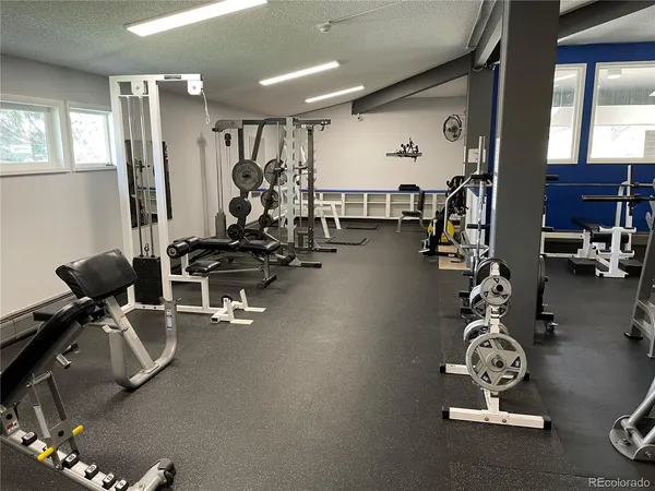 a view of a room with gym equipment