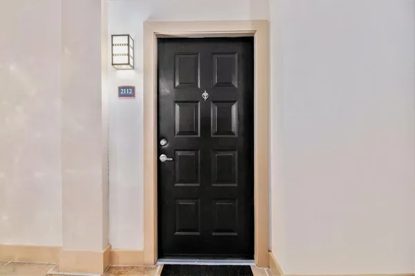 a view of a wooden door