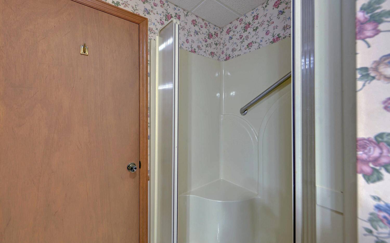 2139 Lake Louisa Road Hiawassee, GA 30546 - Photo 21 of 48 a bathroom with a shower and a door