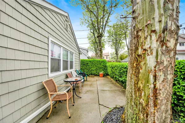 a view of backyard with outdoor seating and plants