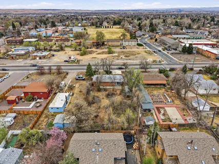 an aerial view of residential building and parking space