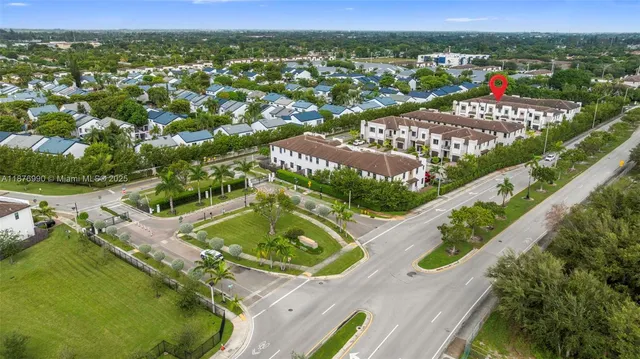 a view of a park with a slide