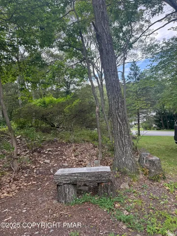 a wooden bench sitting in the middle of a forest