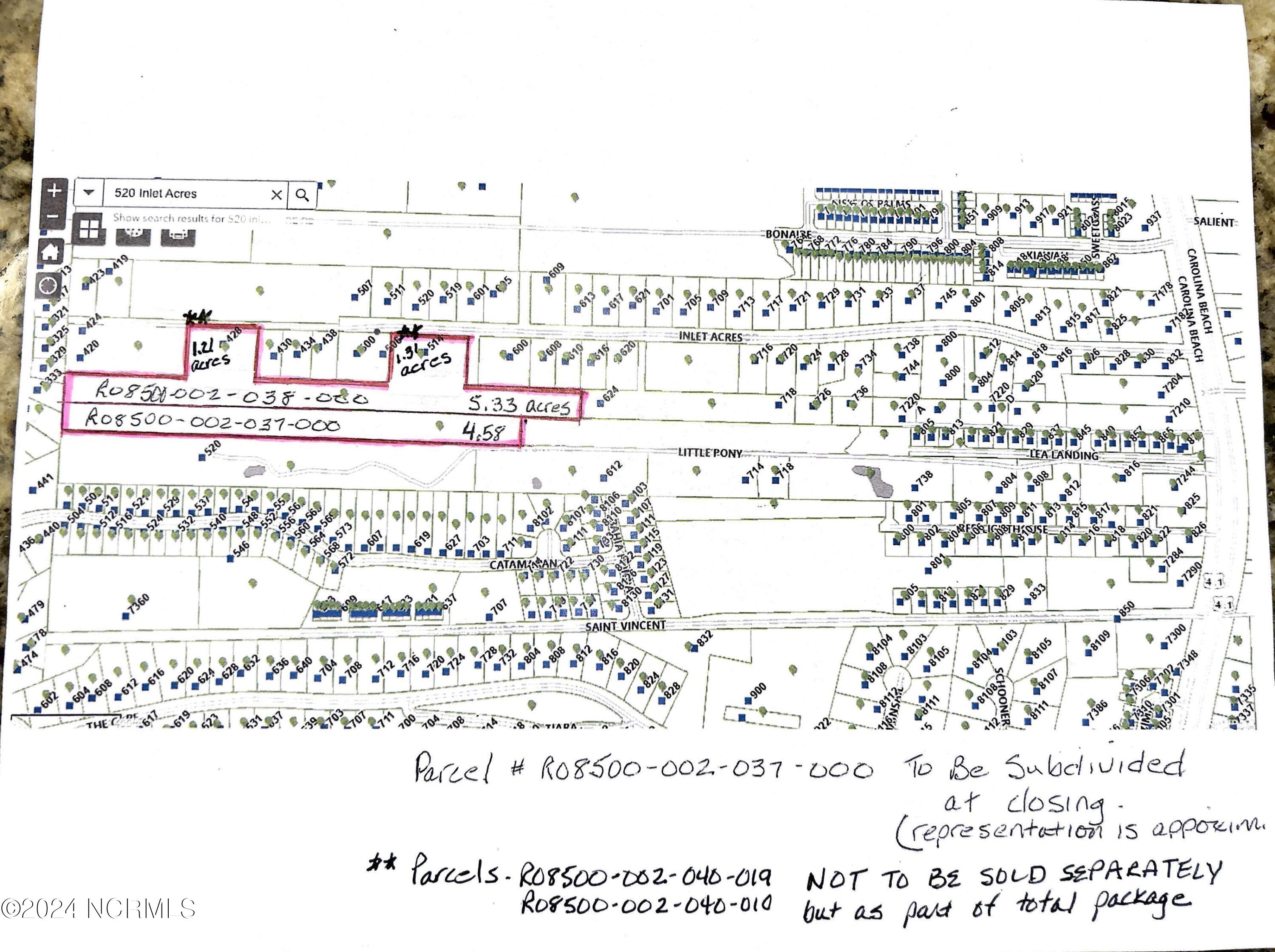 514 Carolina Inlet Acres Road Wilmington, NC 28412 - Photo 2 of 2 REVISED MAP of parcelst Inlet Acres 4_09