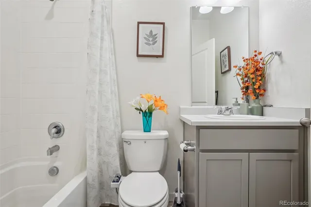 a bathroom with a sink mirror vanity and toilet